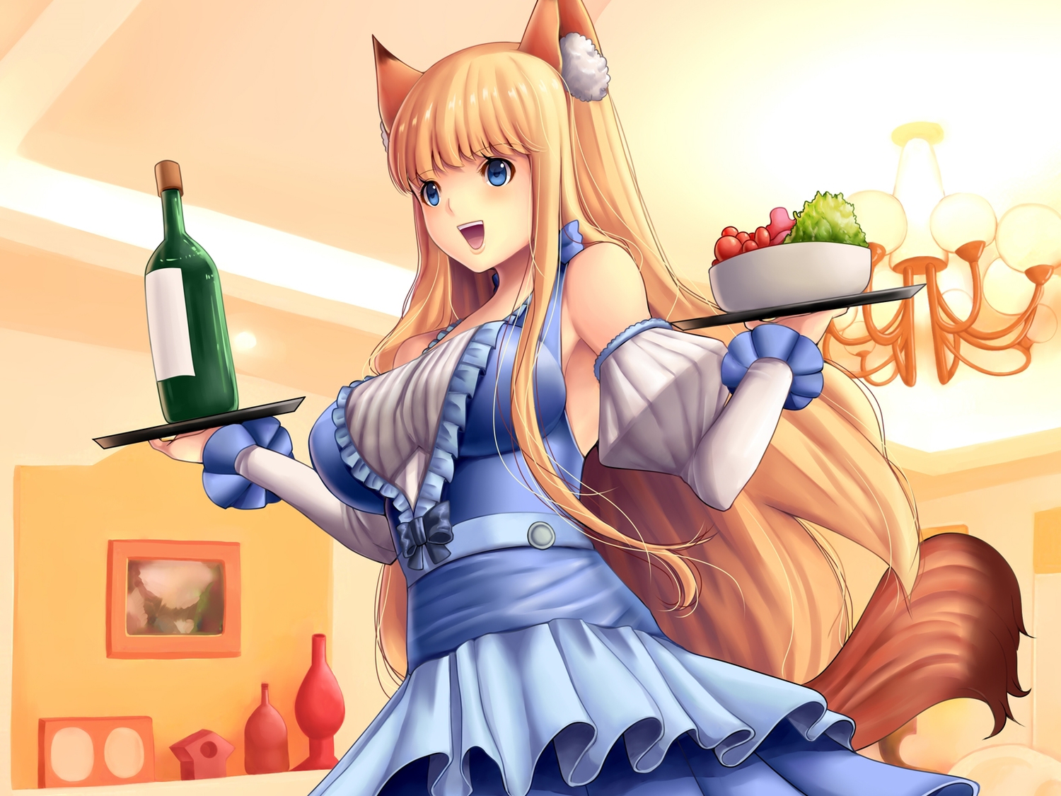 animal_ears, blonde_hair, blue_eyes, foxgirl, moda, one_piece, tail, yumiyokiak