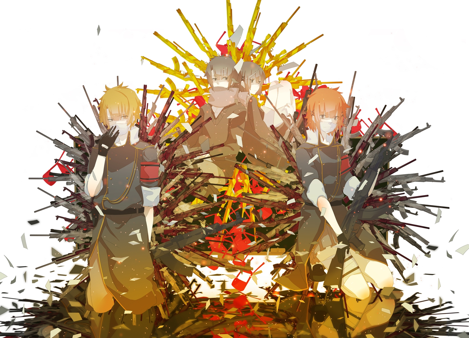 gun, hoshima, orange_hair, vocaloid, weapon