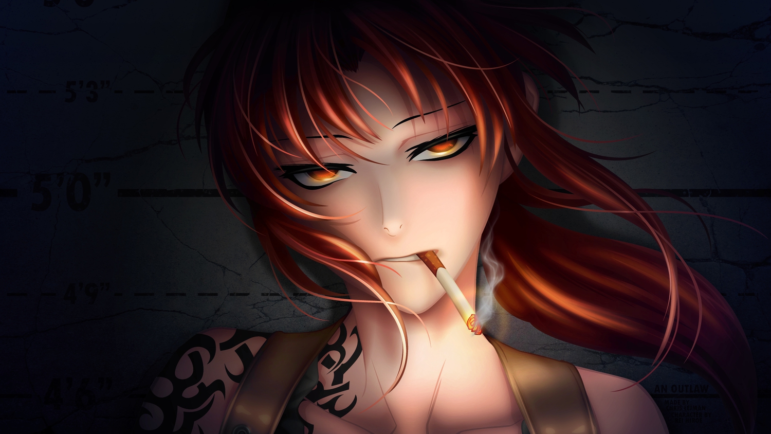 black_lagoon, cigarette, ponytail, revy, tagme, tattoo