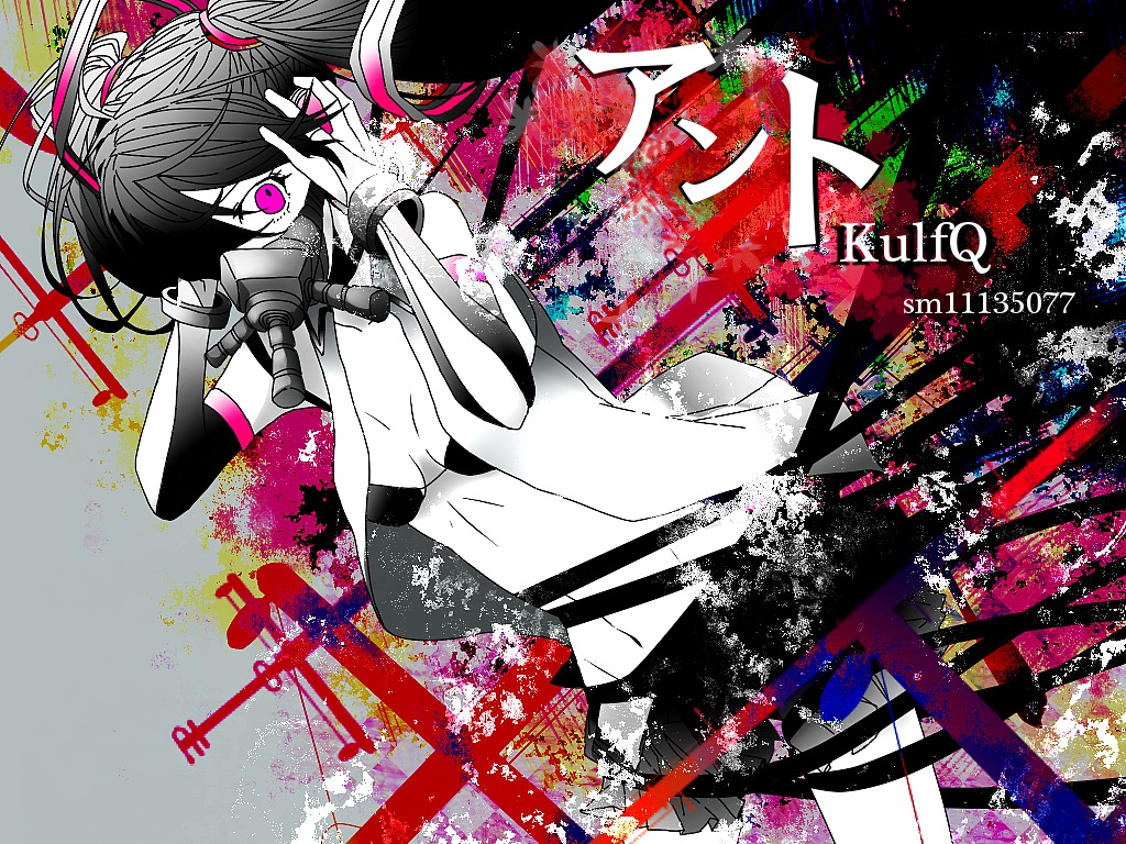 bikini_top, black_hair, elbow_gloves, gloves, hatsune_miku, mask, navel, pink_eyes