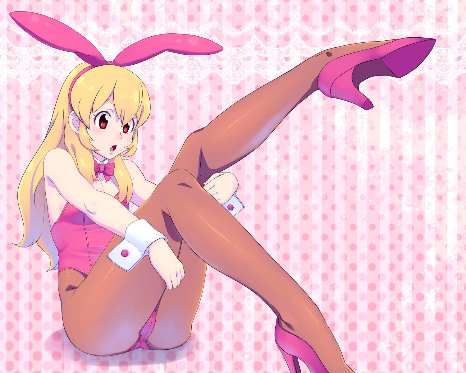 aikatsu!, animal_ears, blonde_hair, bunny_ears, bunnygirl, hoshimiya_ichigo, oku_(okumen), pantyhose