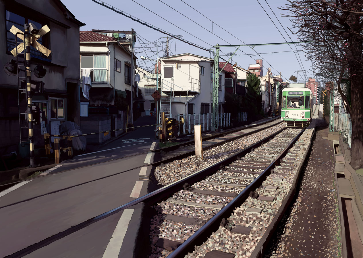 building, city, original, ritoru_(snow), scenic, sky, train, tree