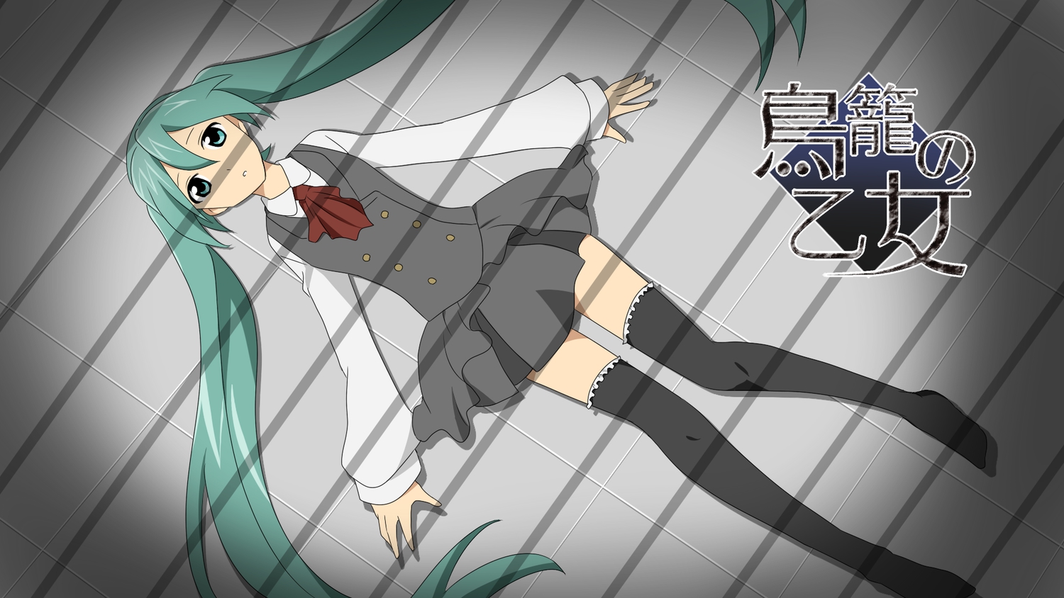 hatsune_miku, rumia_(compacthuman), school_uniform, thighhighs, vocaloid