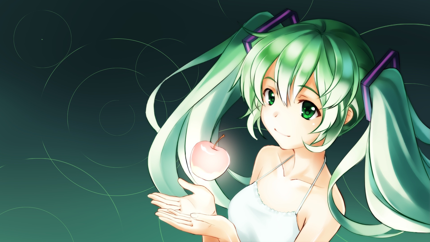 ame_no_uta, apple, close, food, fruit, green_eyes, green_hair, hatsune_miku