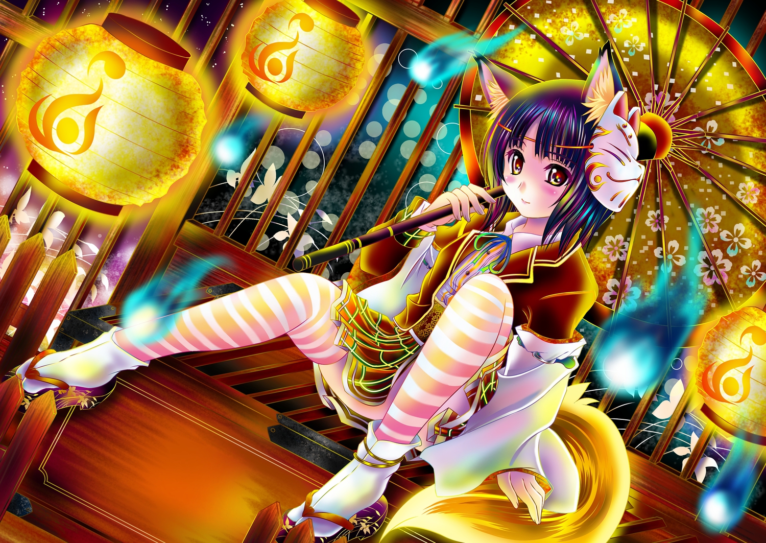 aka_kitsune, animal_ears, school_uniform, tail, umbrella