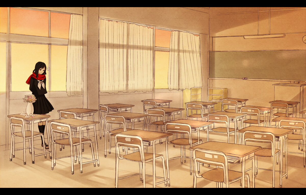 flowers, kagerou_project, lost_time_memory_(vocaloid), modoromi, scarf, school_uniform, tateyama_ayano, vocaloid
