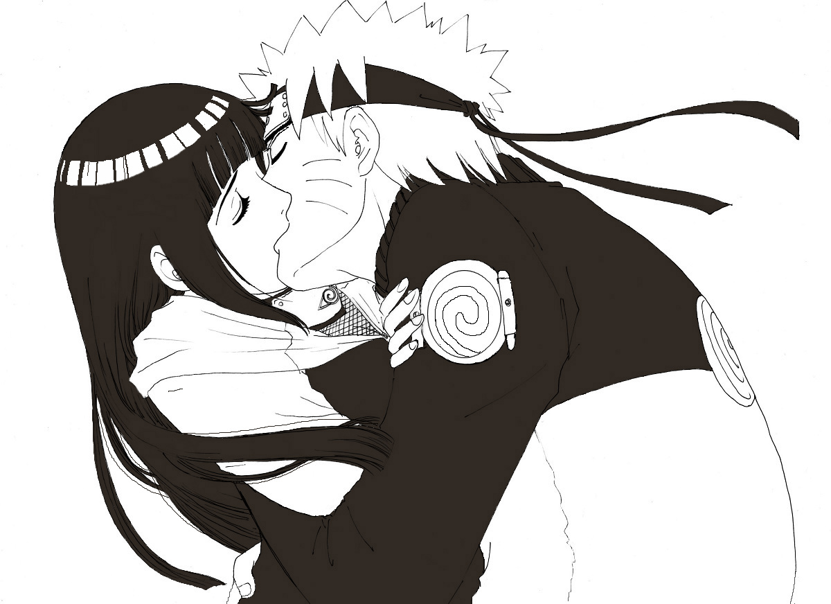 headband, hug, hyuuga_hinata, kiss, male, monochrome, naruto, naruto_shippuden, uzumaki_naruto, yuu_todoroki