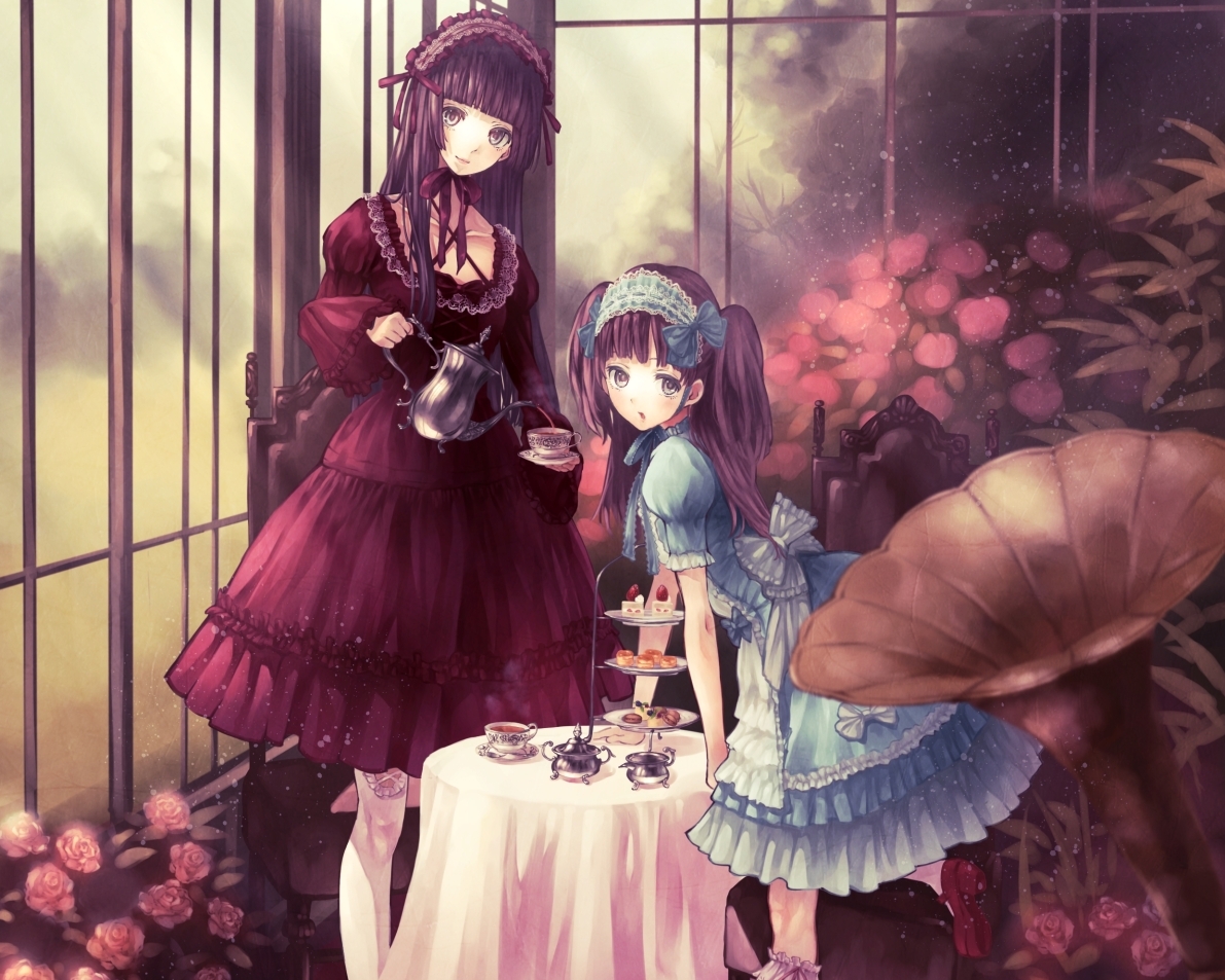 2girls, dress, flowers, lolita_fashion, original, yasukura_(shibu11)
