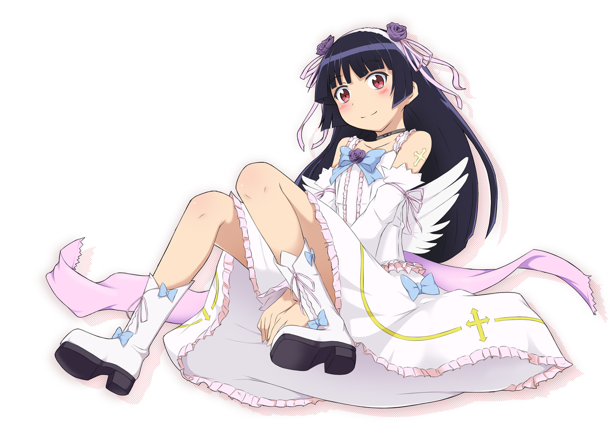 blush, boots, dress, flat_chest, gokou_ruri, gottsu, long_hair, ore_no_imouto_ga_konna_ni_kawaii_wake_ga_nai, purple_hair, red_eyes, white