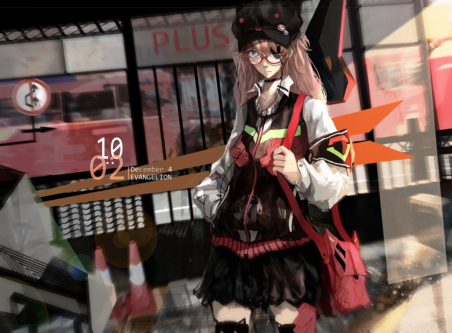 eyepatch, glasses, hat, kxxxxxxxxxxx, neon_genesis_evangelion, soryu_asuka_langley