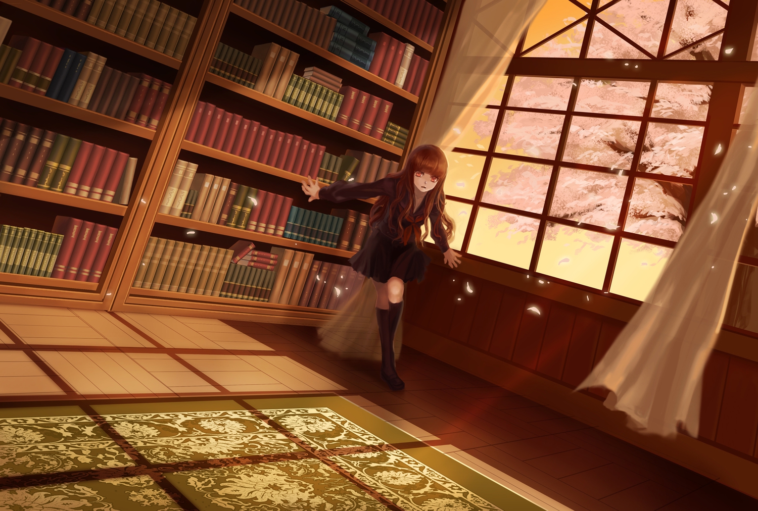 book, brown_eyes, brown_hair, cherry_blossoms, fate/extra, fate_(series), fate/stay_night, flowers