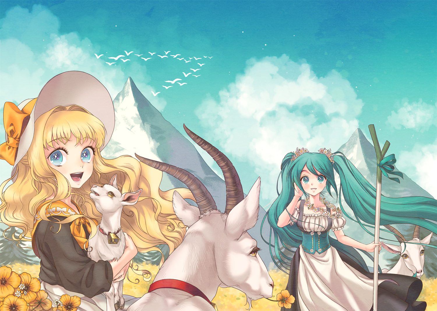 animal, bird, dress, hat, hatsune_miku, leek, seeu, tanpi, vocaloid