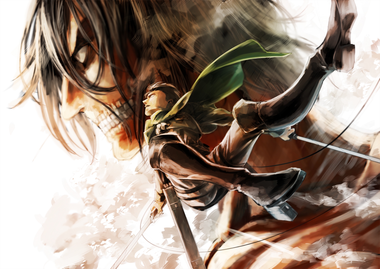 all_male, boots, levi_ackerman, male, otani_(gloria), rogue_titan, shingeki_no_kyojin, sword