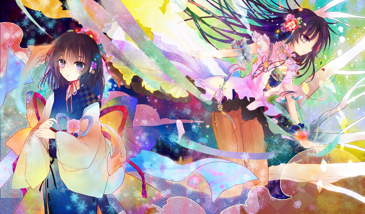 2girls, flowers, kazu_(muchuukai), original