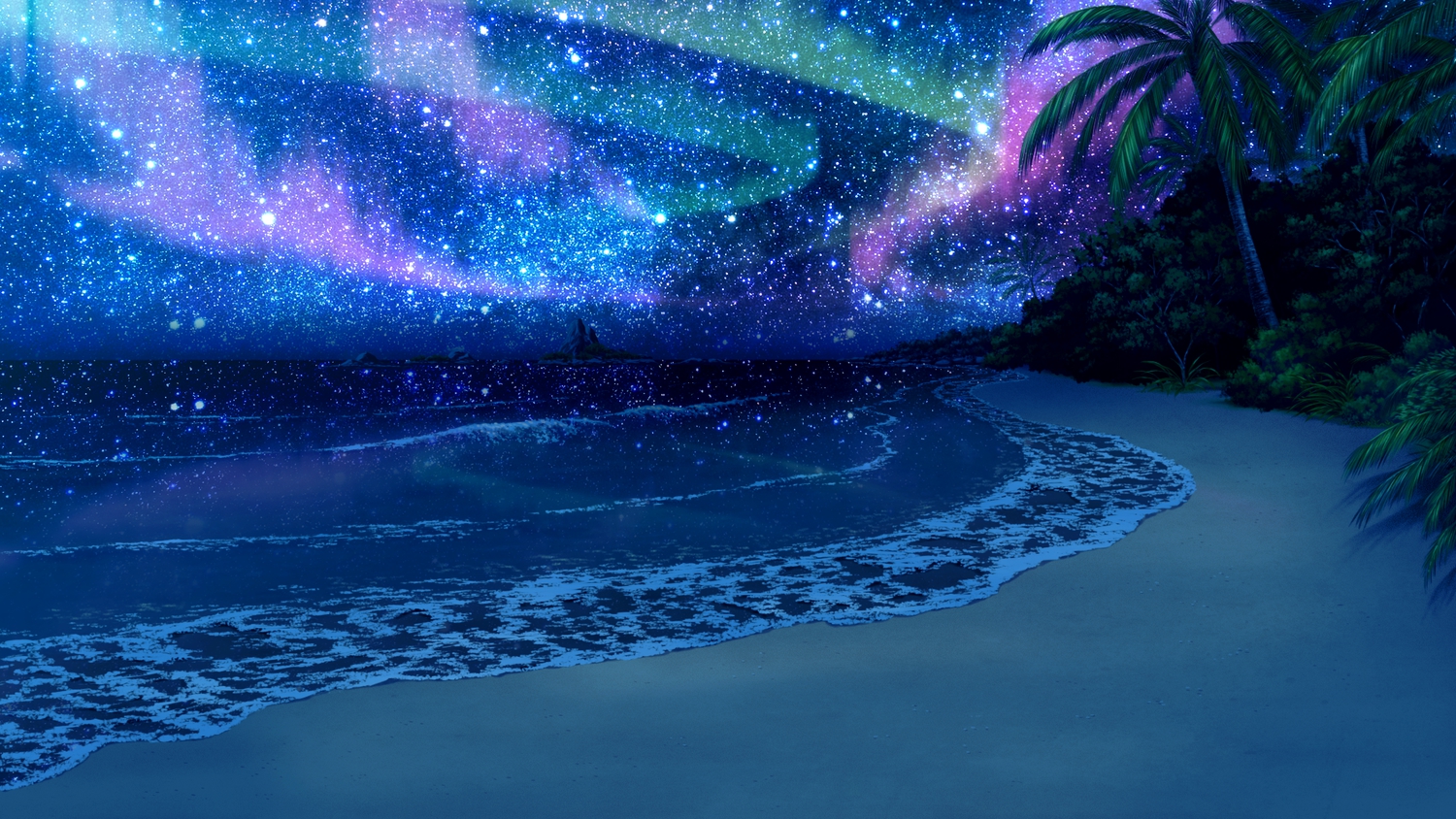 beach, game_cg, guardian_place, night, no_humans, scenic, skyfish, stars