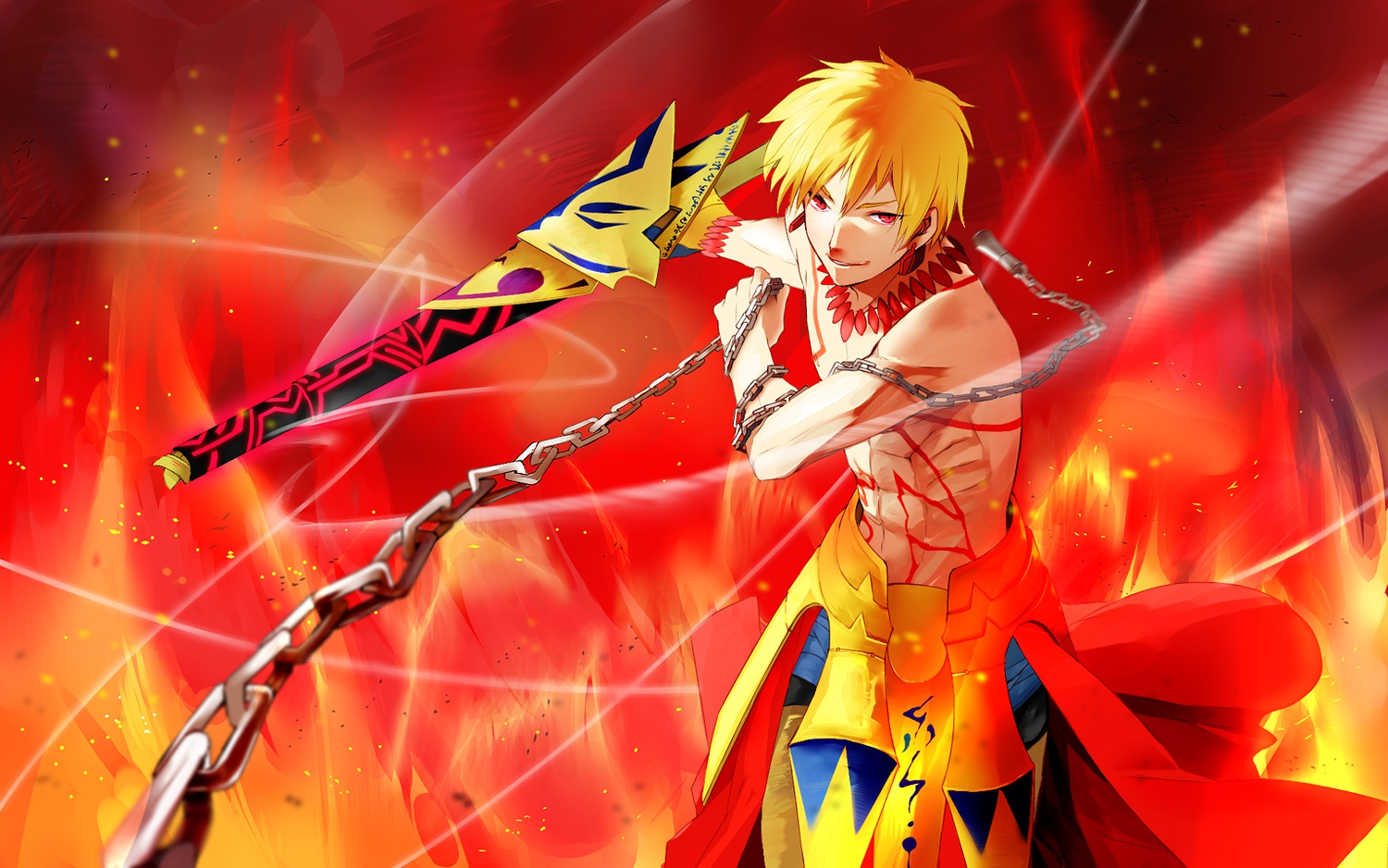 all_male, chain, fate/hollow_ataraxia, fate_(series), fate/stay_night, gilgamesh, male, saifu_(sisutakh)