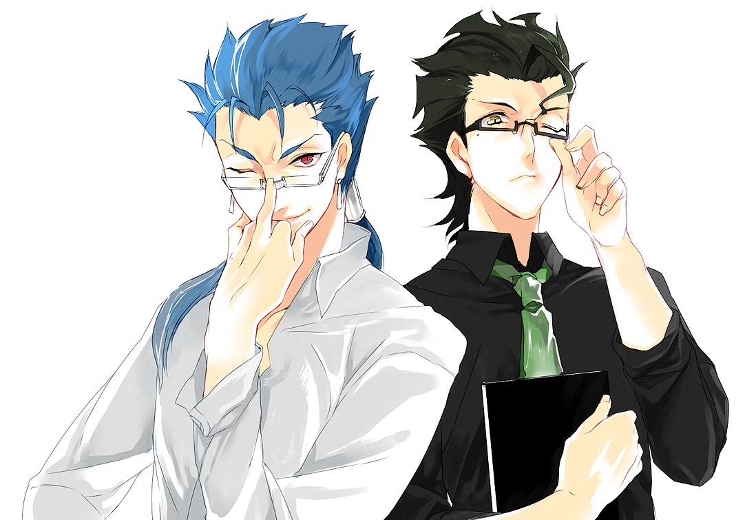aliasing, all_male, cu_chulainn, diarmuid_ua_duibhne_(fate), fate_(series), fate/stay_night, fate/zero, glasses