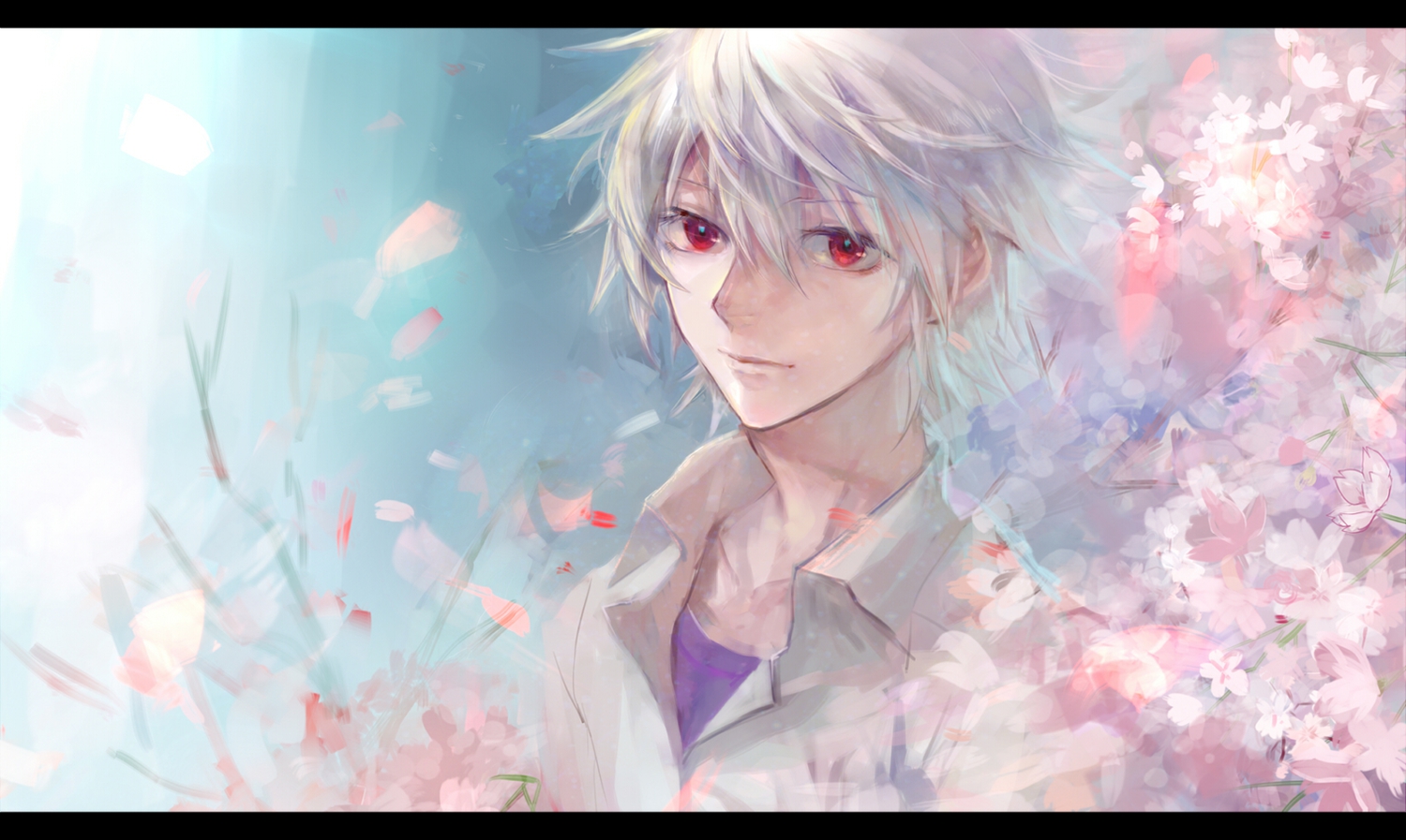 cherry_blossoms, flowers, karimero_(calimer0), nagisa_kaworu, neon_genesis_evangelion