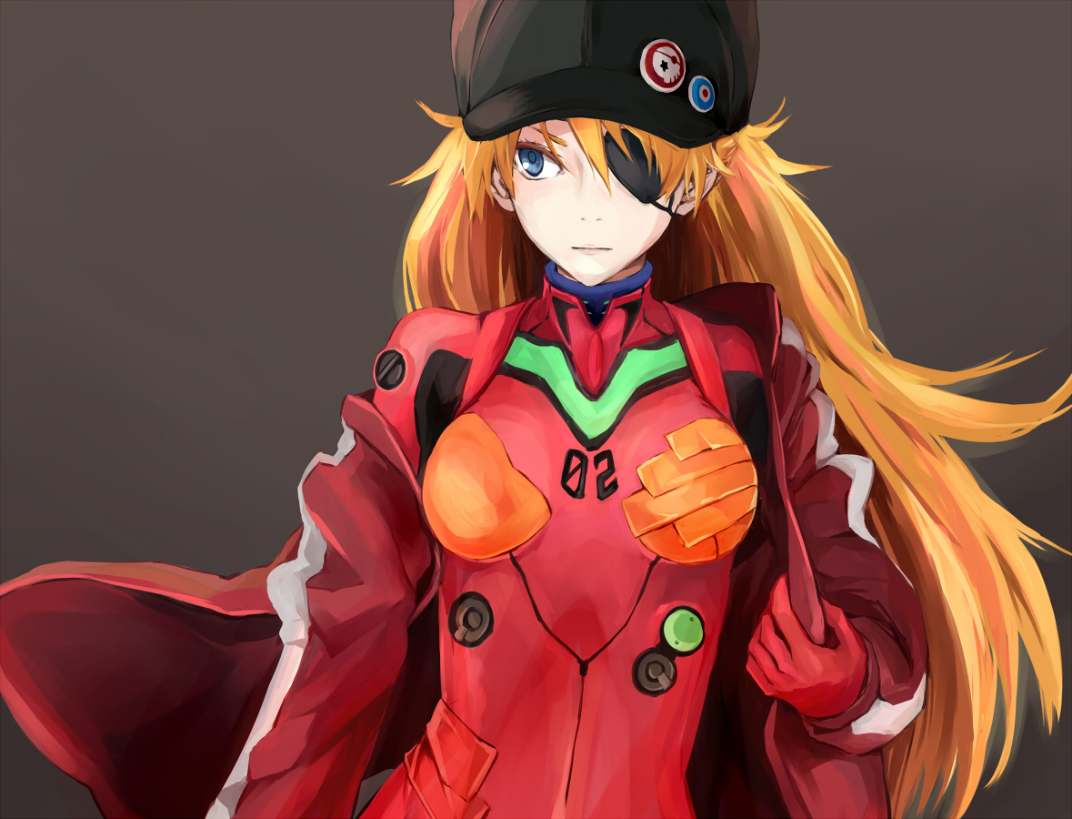bodysuit, eyepatch, hat, neon_genesis_evangelion, skintight, soryu_asuka_langley, toromera