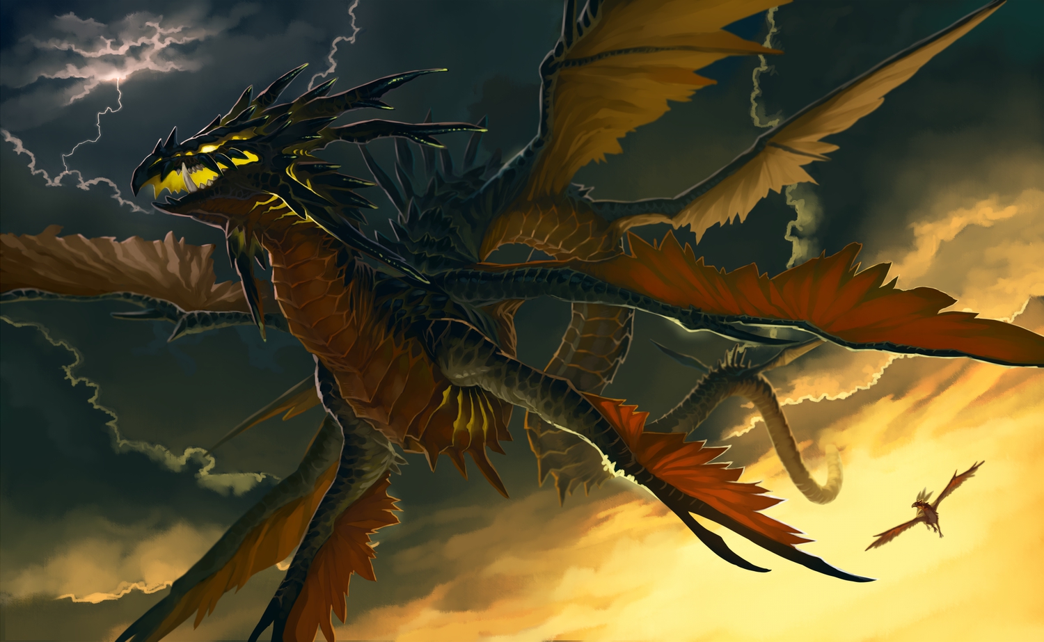 clouds, dragon, original, pixiv_fantasia, sky, yuzu_shio