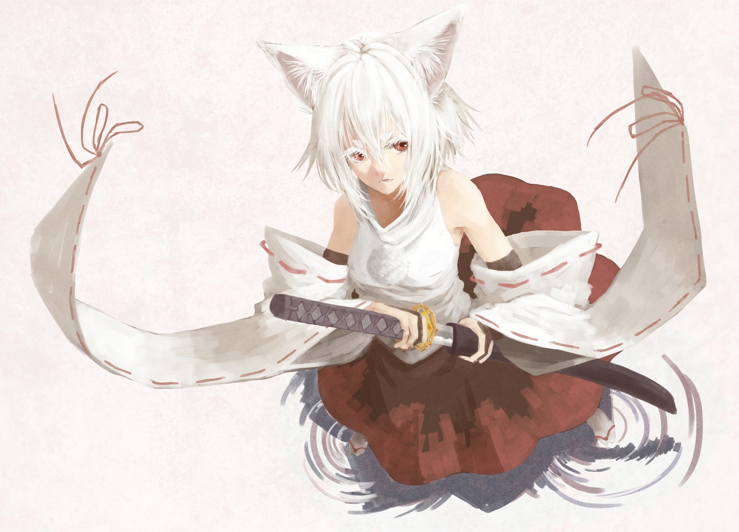 animal_ears, inubashiri_momiji, japanese_clothes, katana, red_eyes, seu_(hutotomomo), sword, tail