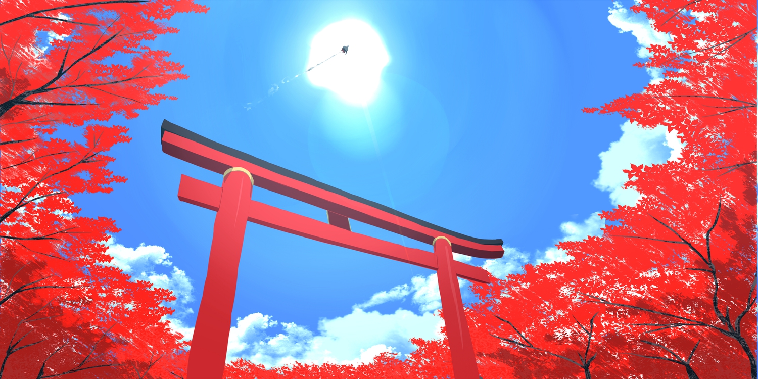 clouds, inubashiri_momiji, seu_(hutotomomo), sky, torii, touhou, tree, wolfgirl