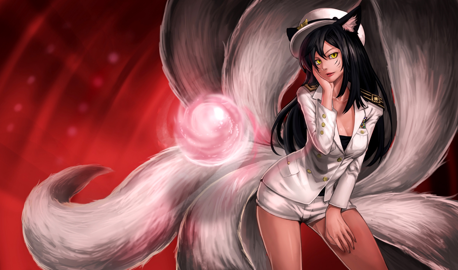 ahri_(league_of_legends), animal_ears, black_hair, goomrrat, league_of_legends, multiple_tails, tail