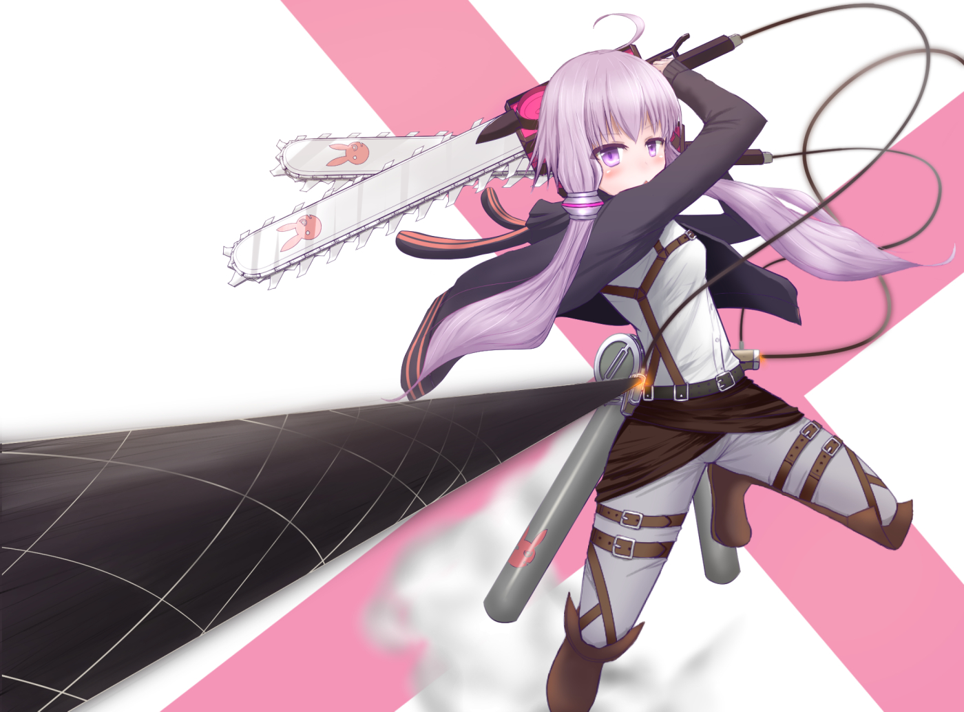 chainsaw, cosplay, crossover, hood, shingeki_no_kyojin, tagme_(artist), vocaloid, voiceroid