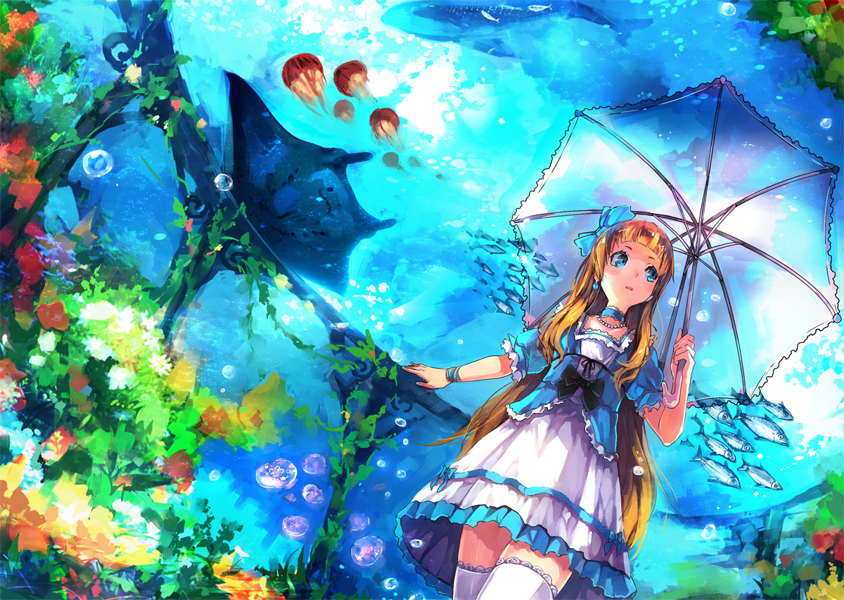 animal, bow, bubbles, choker, dress, fish, necklace, original