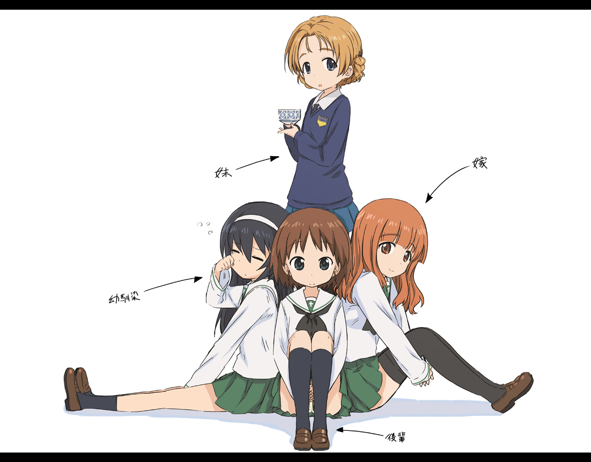 abe_kanari, girls_und_panzer, group, orange_pekoe_(girls_und_panzer), reizei_mako, sakaguchi_karina, school_uniform, takebe_saori