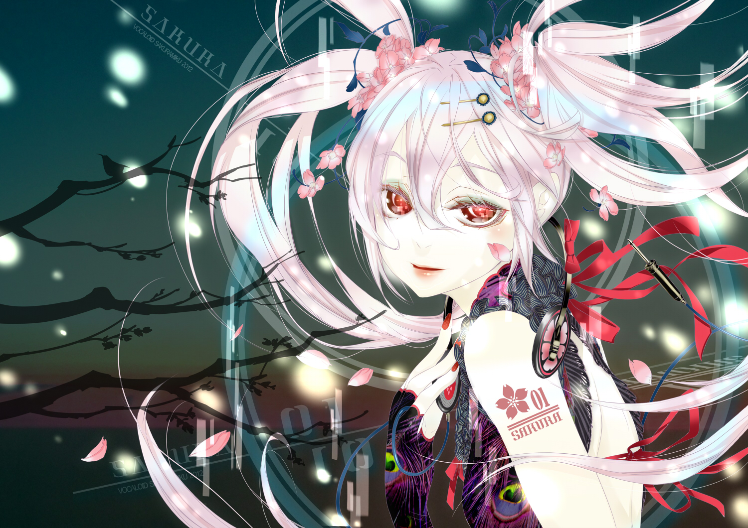 hatsune_miku, karasu_(chalk), red_eyes, sakura_miku, vocaloid