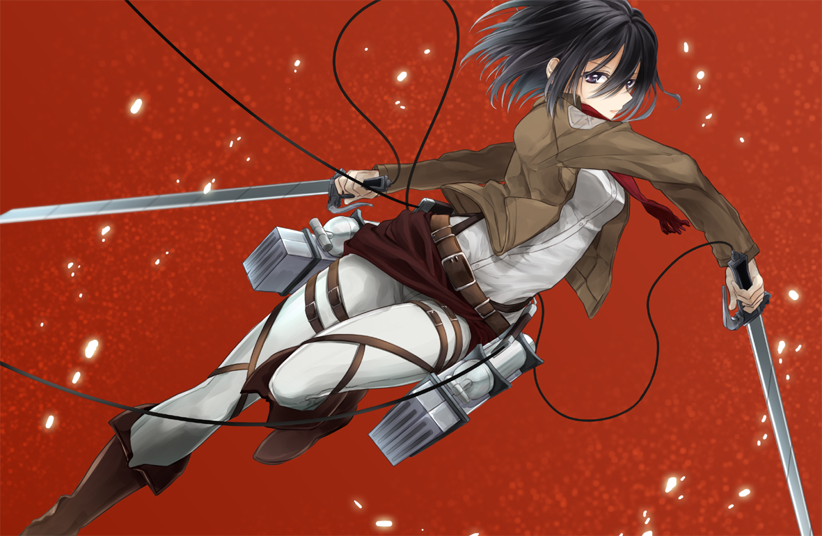 mikasa_ackerman, mirakuruone, red, shingeki_no_kyojin
