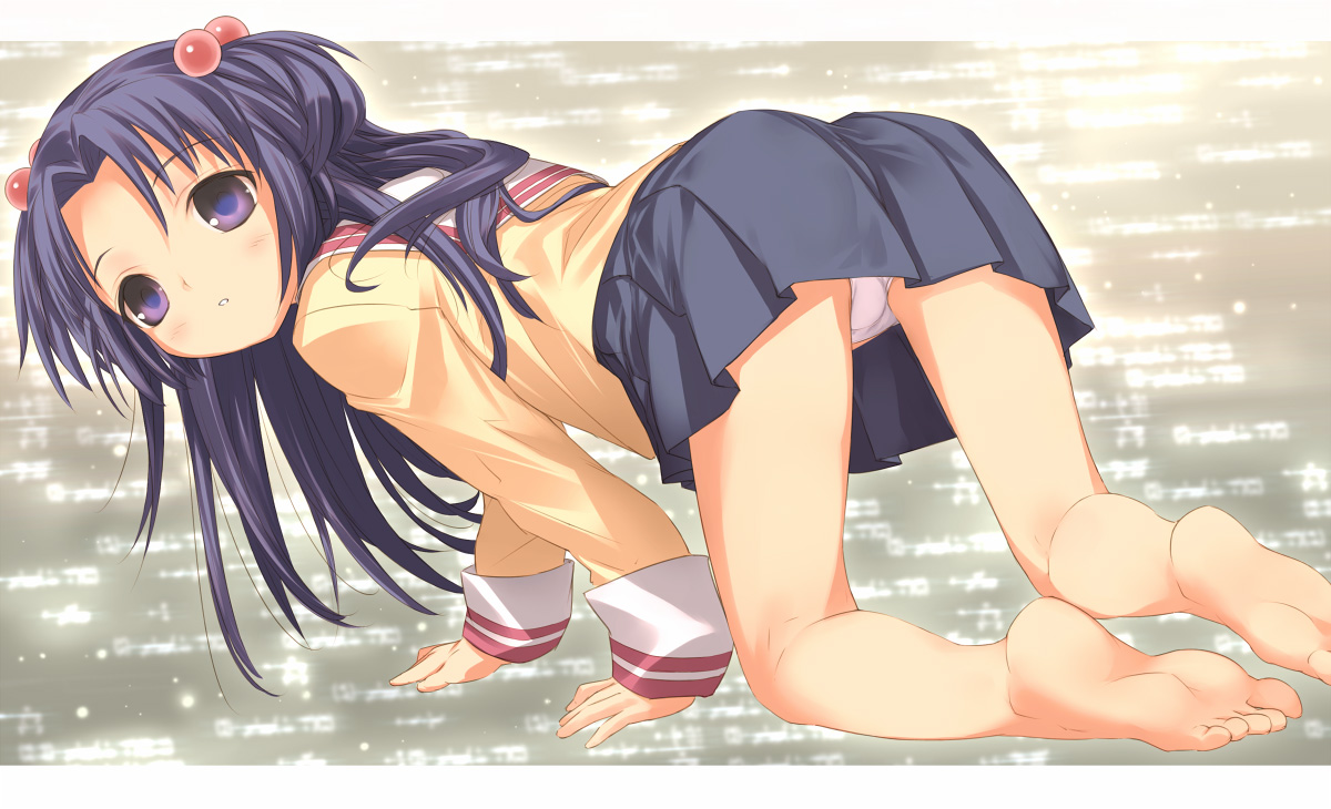 barefoot, clannad, ichinose_kotomi, loli, panties, school_uniform, underwear, uni