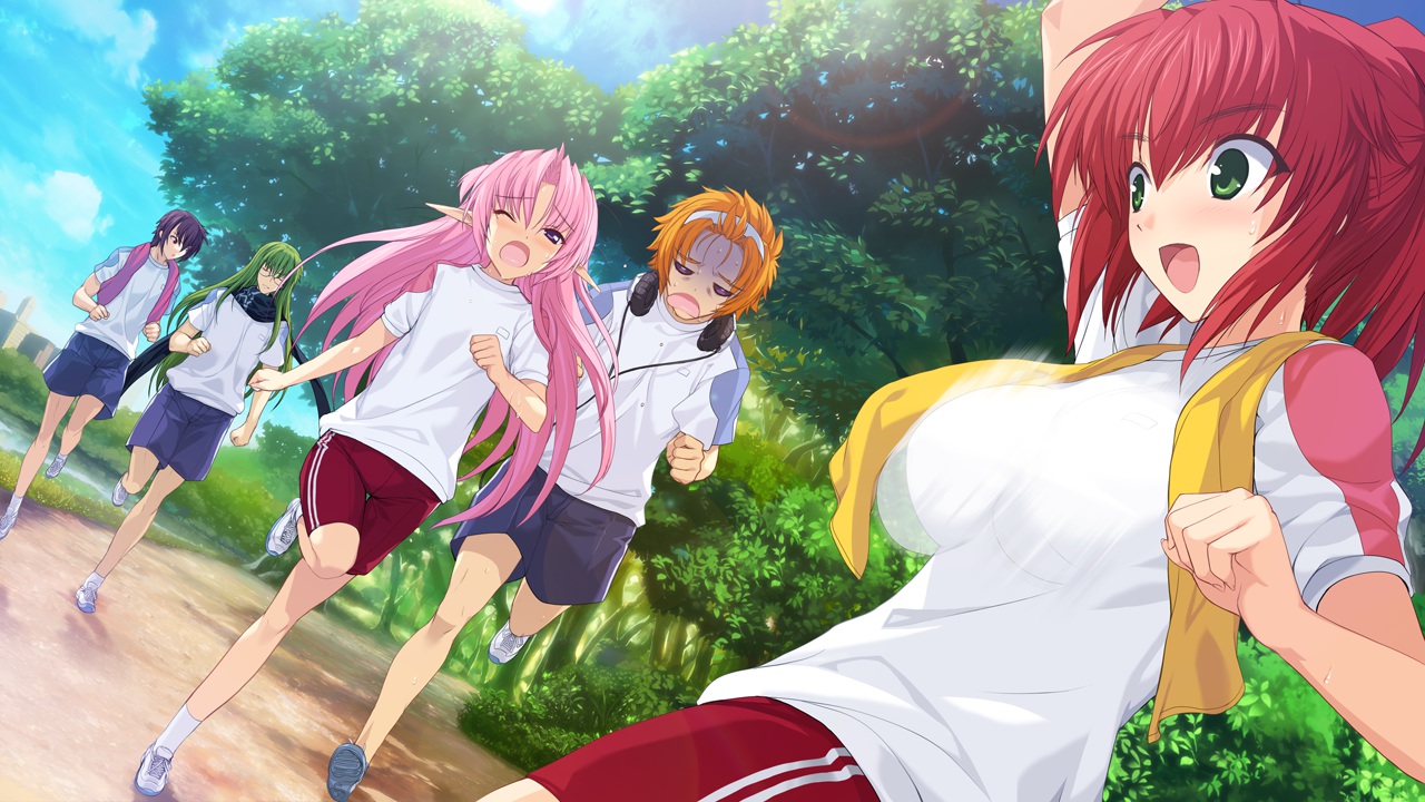 breasts, game_cg, group, gym_uniform, kaidou_eiji, liliam_macabern, male, onigirikun, pastel_chime, pastel_chime_bind_seeker, pointed_ears, ric_lee_aston, shishioka_mari, zengyouji_shinya