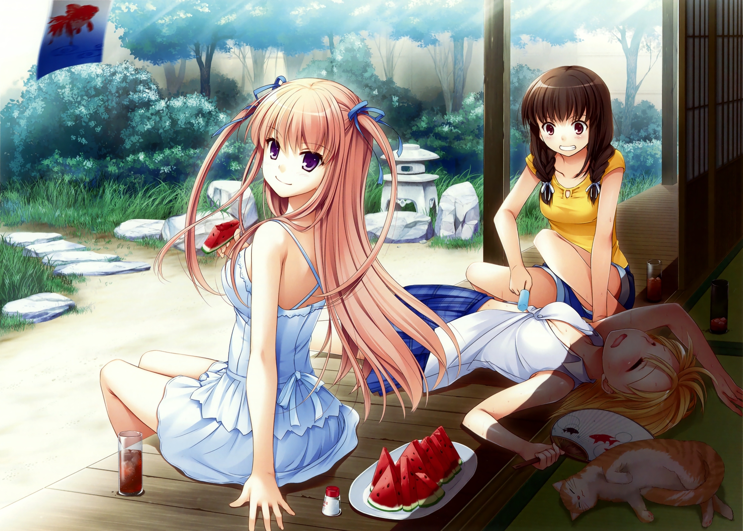 animal, cat, dress, food, fruit, nakajima_yuka, original, scan, sleeping, tagme, tree, twintails, watermelon