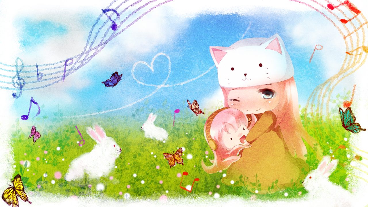 bunny, butterfly, grass, hug, megurine_luka, takoluka, toeto, tottsuan