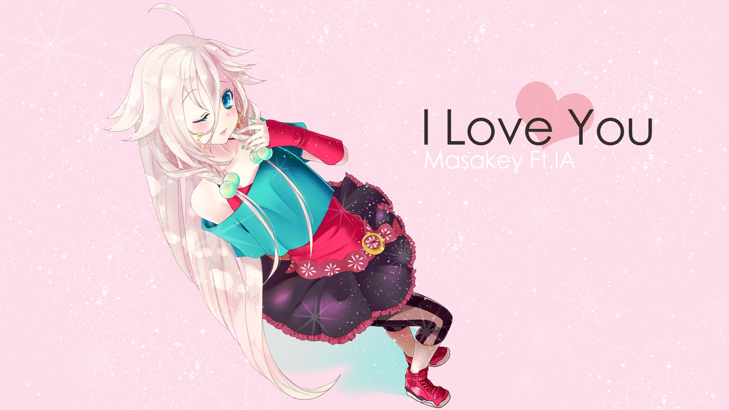 1hayu, blonde_hair, blue_eyes, ia, pink, vocaloid, wink