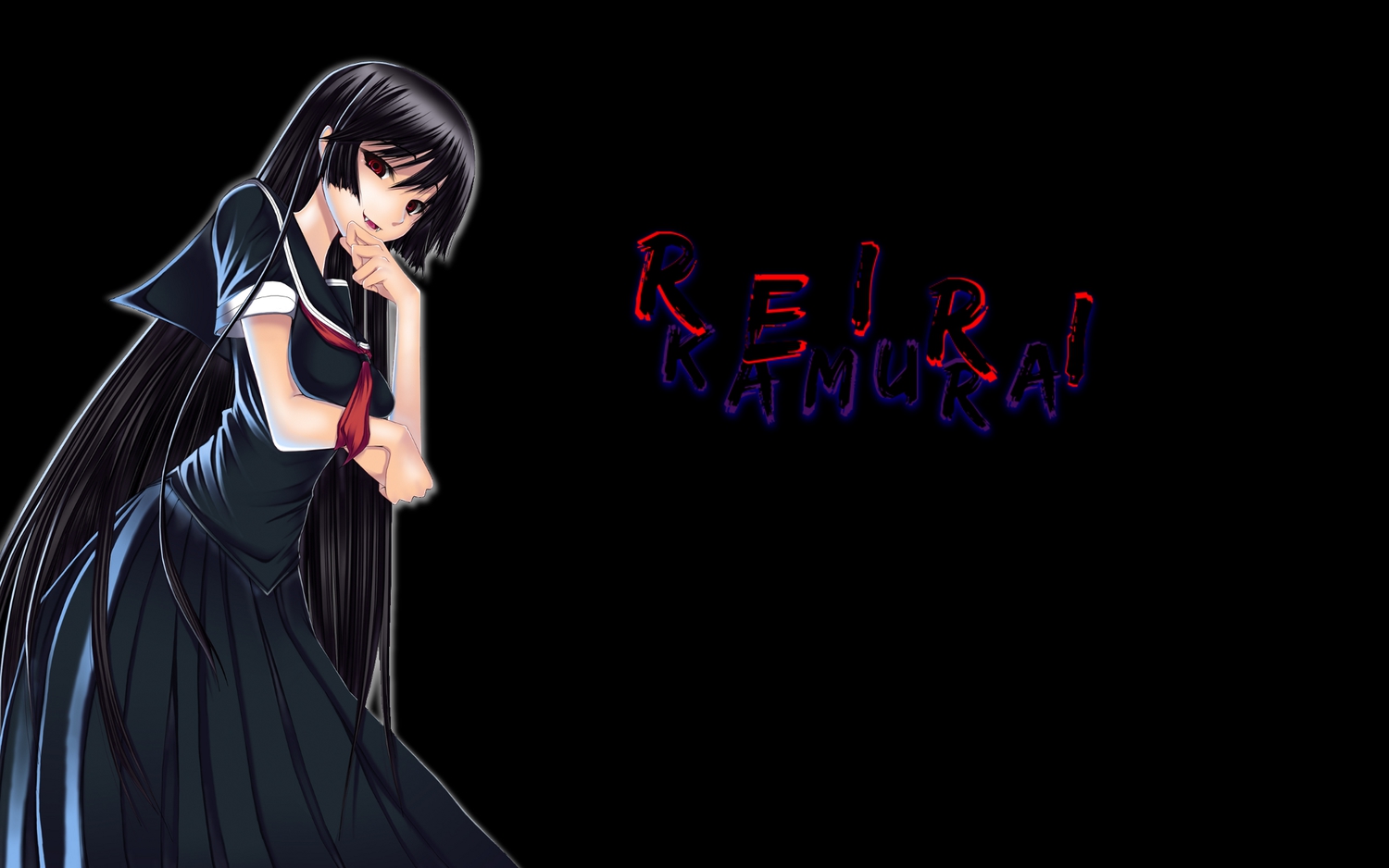 black_hair, fang, kaibutsu_oujo, kamura_reiri, kazuhiro_shimazu, long_hair, red_eyes, school_uniform