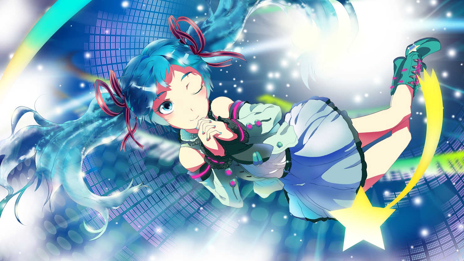hatsune_miku, sinzan, vocaloid, wink
