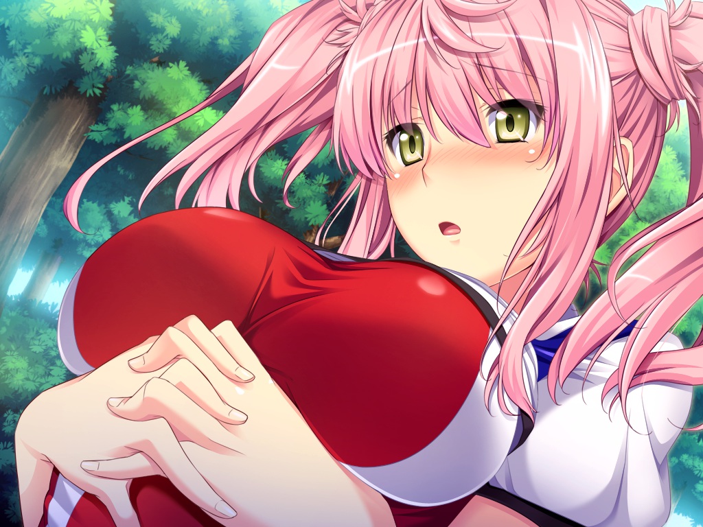 blush, breast_hold, game_cg, marushin_(denwa0214), pink_hair, shirato_usagi, spocon!, twintails, yellow_eyes