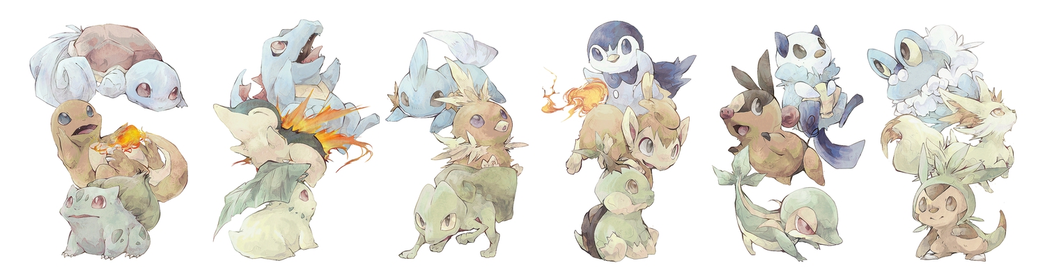 bulbasaur, charmander, chespin, chikorita, chimchar, cyndaquil, fennekin, froakie