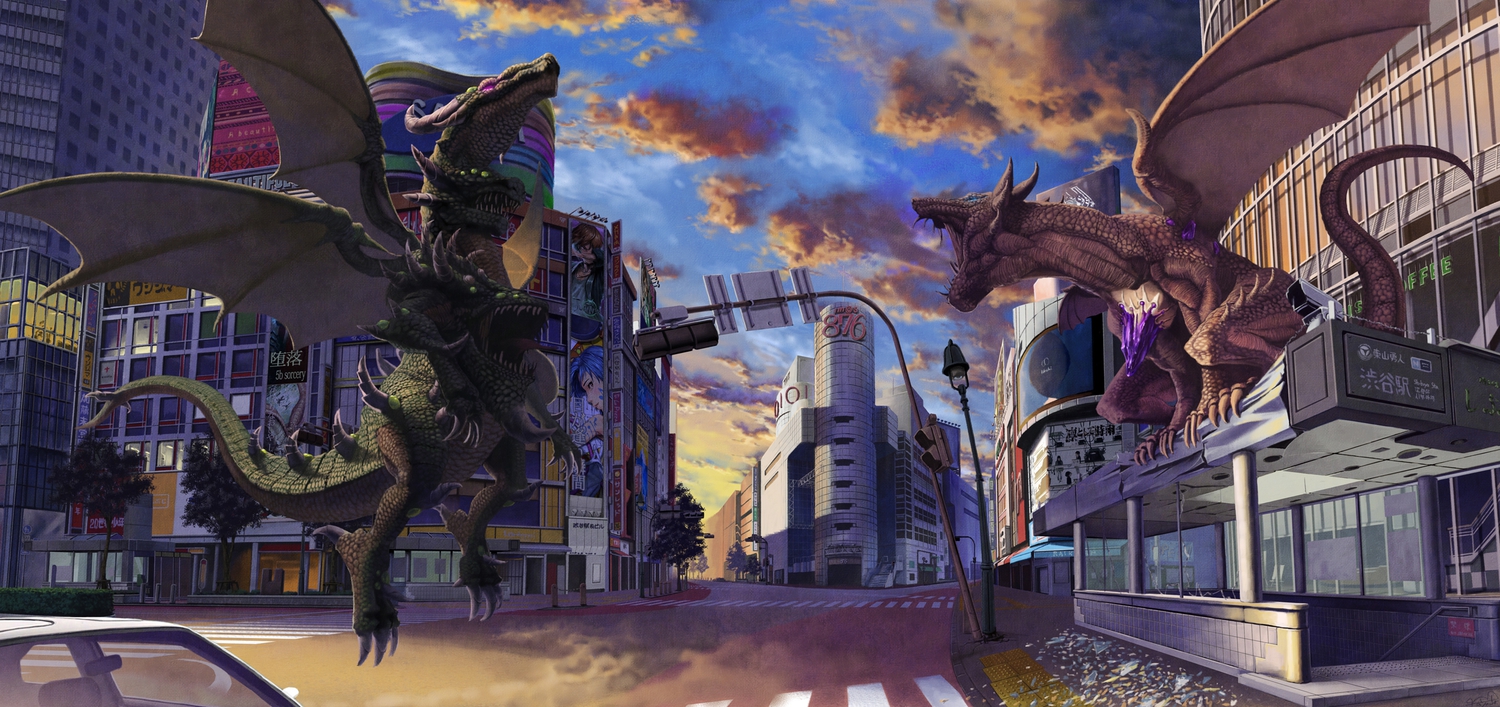 city, dragon, higashiyama_hayato, original