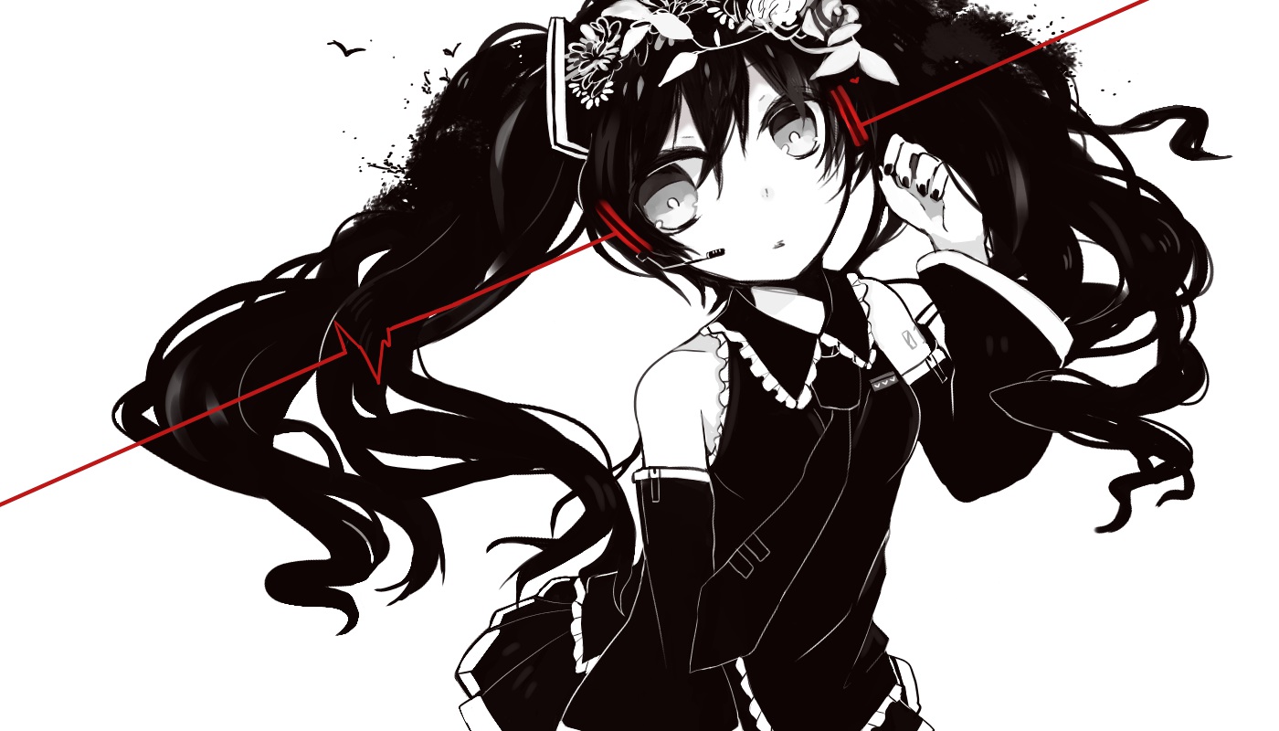 black_hair, gray_eyes, hatsune_miku, kohaku_muro, nisoku_hokou_(vocaloid), polychromatic, vocaloid