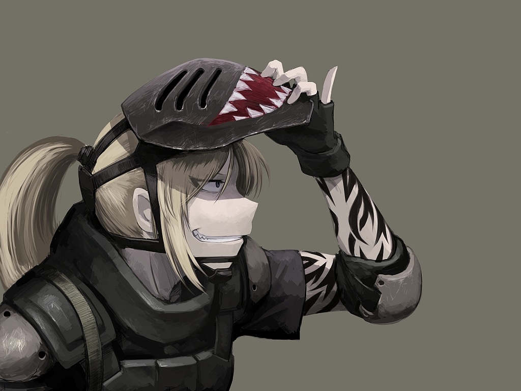 armor, blonde_hair, gloves, hellshock, mask, original, pointed_ears, ponytail