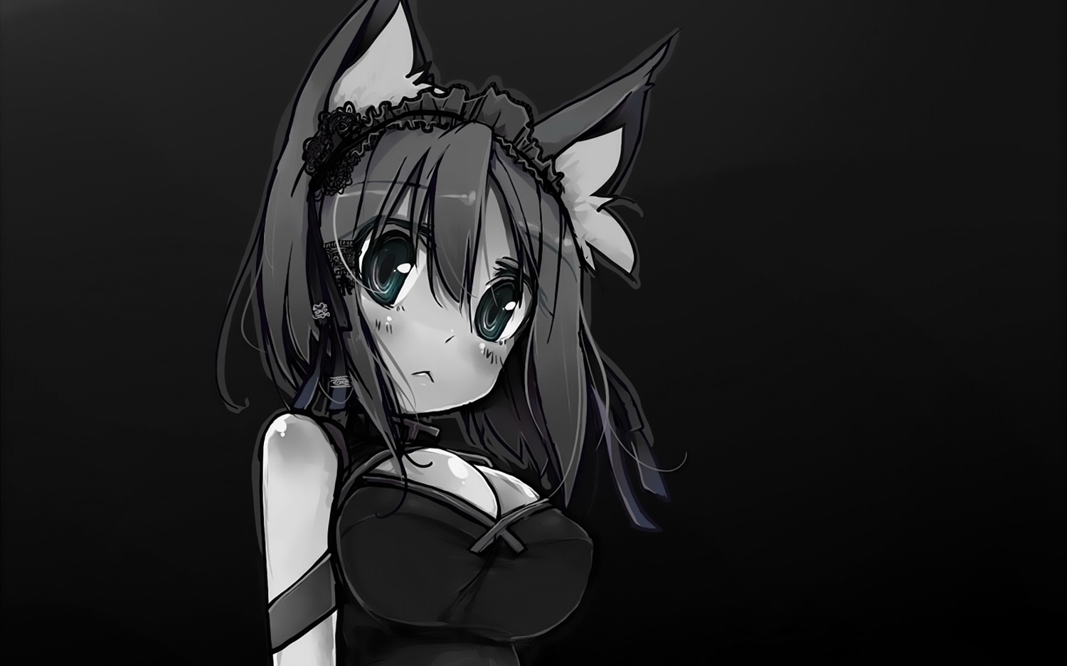 animal_ears, black, catgirl, chinese_clothes, chinese_dress, dress, endou_chihiro, green_eyes, nana_(endou_chihiro), original, third-party_edit