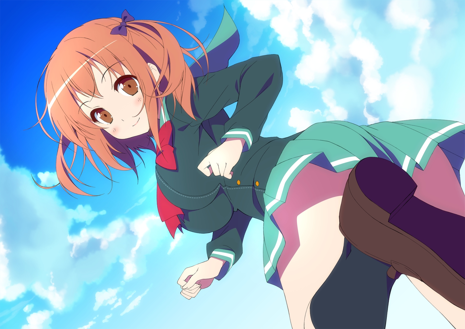 brown_eyes, clouds, hataraku_maou-sama!, hinata_nao, sasaki_chiho, school_uniform, sky