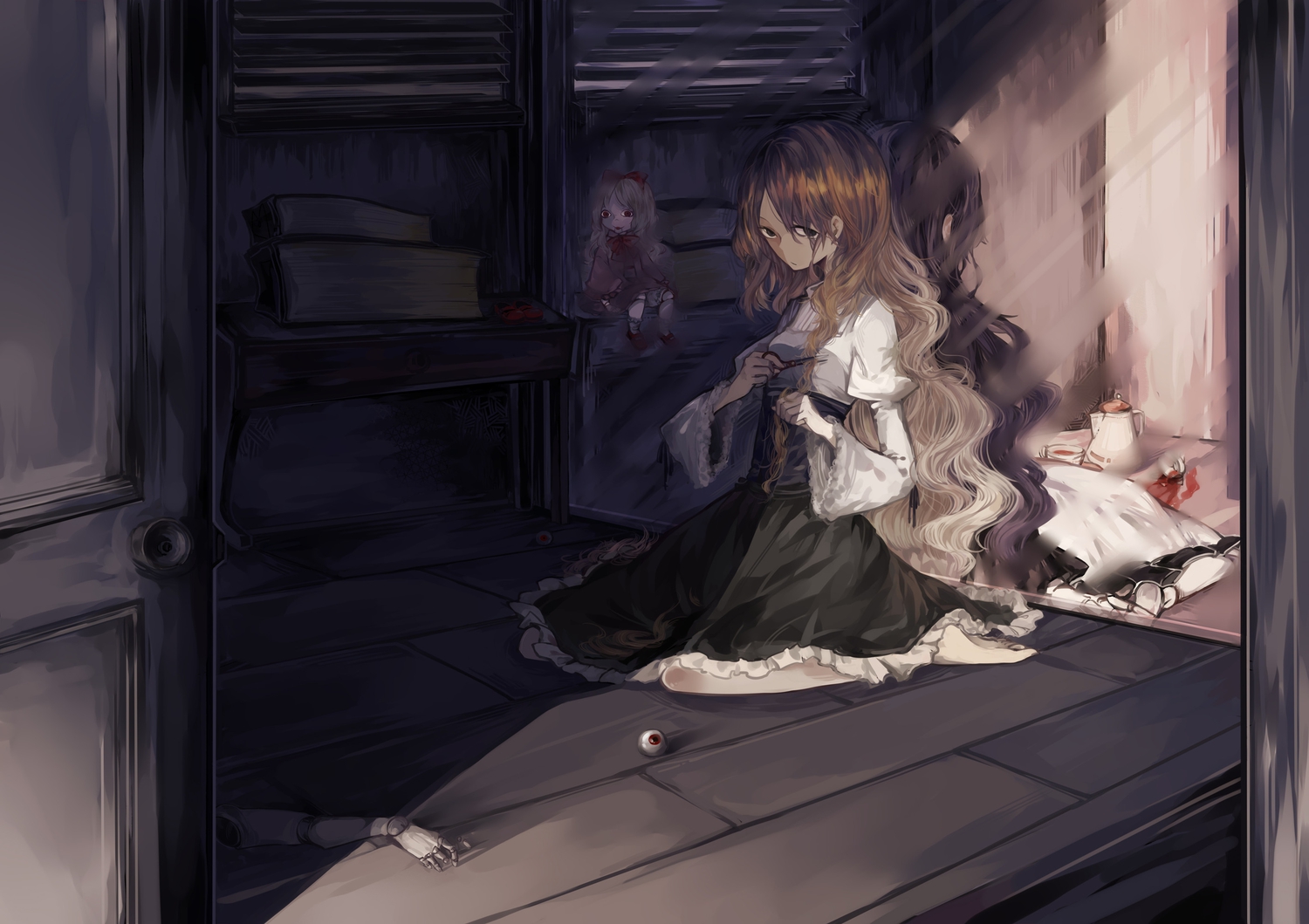 book, doll, dress, long_hair, original, youzi3047