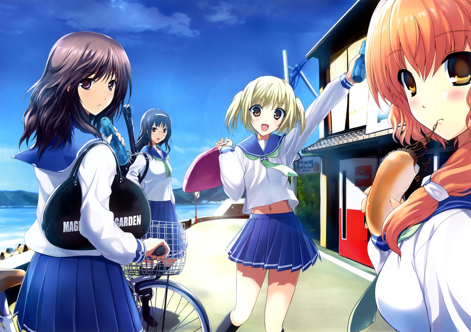 bicycle, food, onigirikun, original, scan, school_uniform