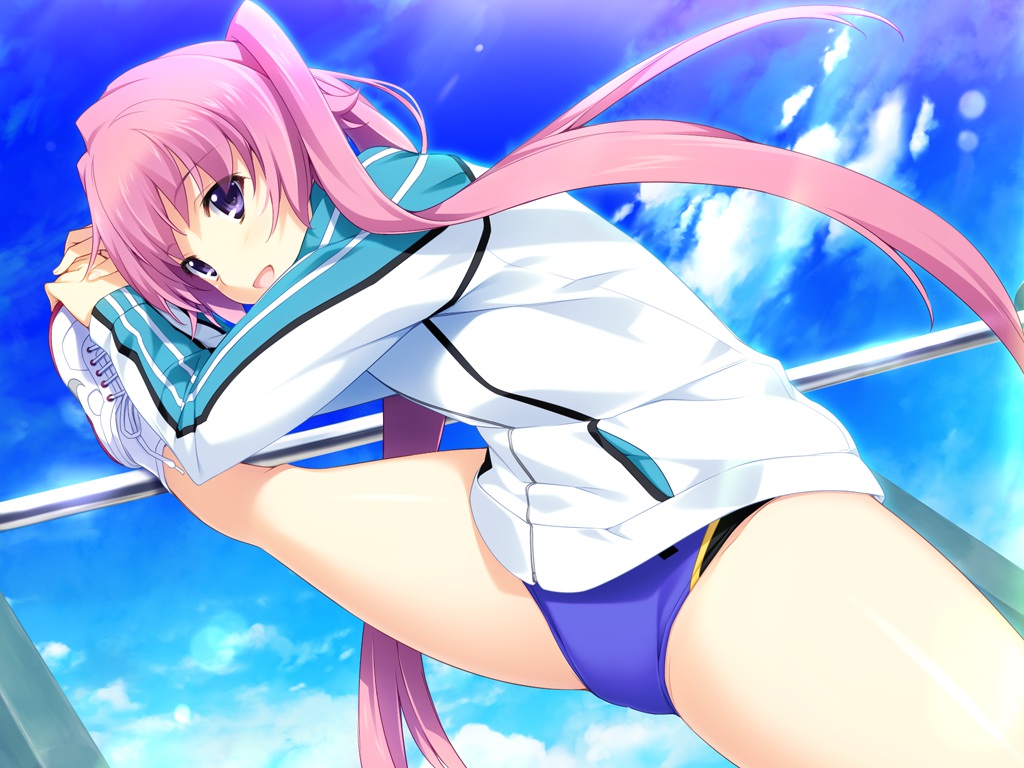 game_cg, gym_uniform, iizuki_tasuku, long_hair, lovely_x_cation, lovely_x_cation_2, nirasaki_hinata, pink_hair