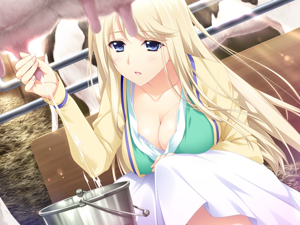 animal, blonde_hair, blue_eyes, breasts, cleavage, game_cg, iizuki_tasuku, lovely_x_cation, lovely_x_cation_2, yoshinoya_seine
